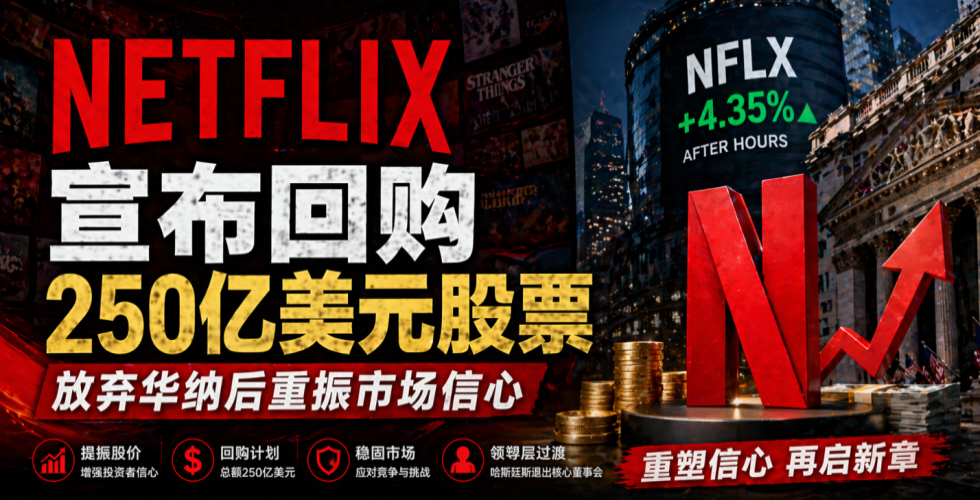 Netflix宣布回购250亿美元股票 重振市场信心稳定股价